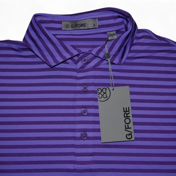 G/FORE Perforated Golf Polo Shirt Mens Size S Purple Stripe Moisture Wicking NWT - Picture 5 of 10